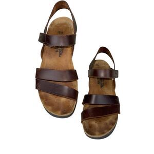 Naot Brown Leather Kayla Ankle Strap Wedge Sandals Women's Size‎ 9 EU 40